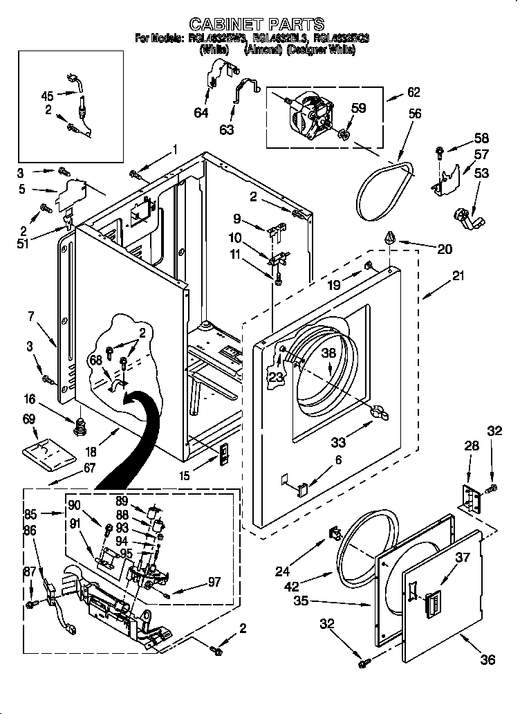 Roper RGL4632BW3 cabinet diagram
