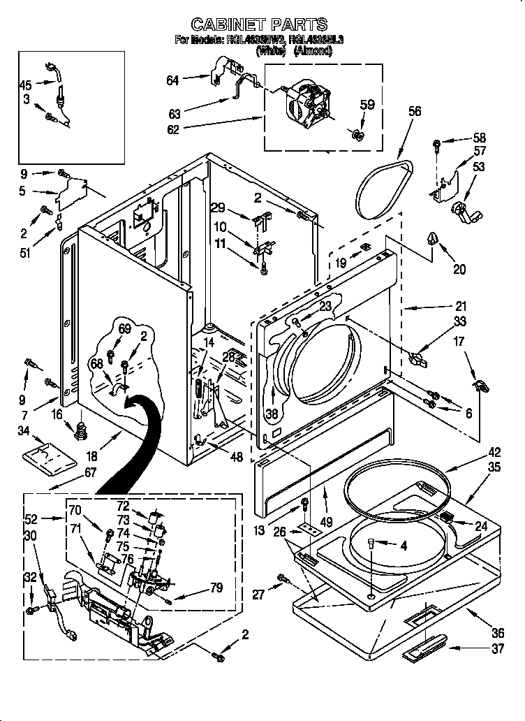Roper RGL4636BW3 cabinet diagram