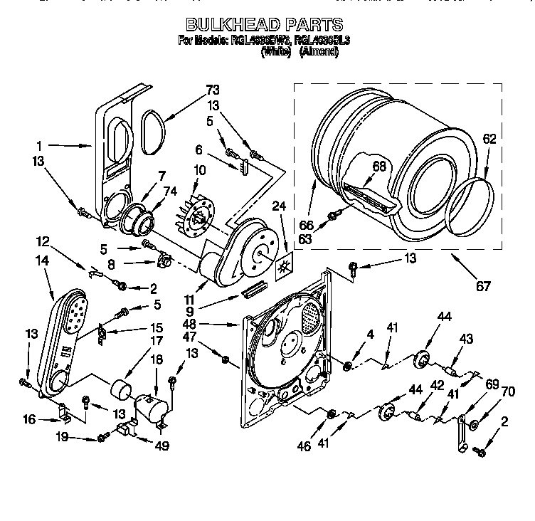 Roper RGL4636BW3 bulkhead diagram