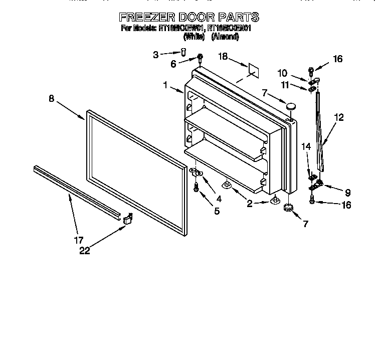 Roper RT18BKXEW01 freezer door diagram