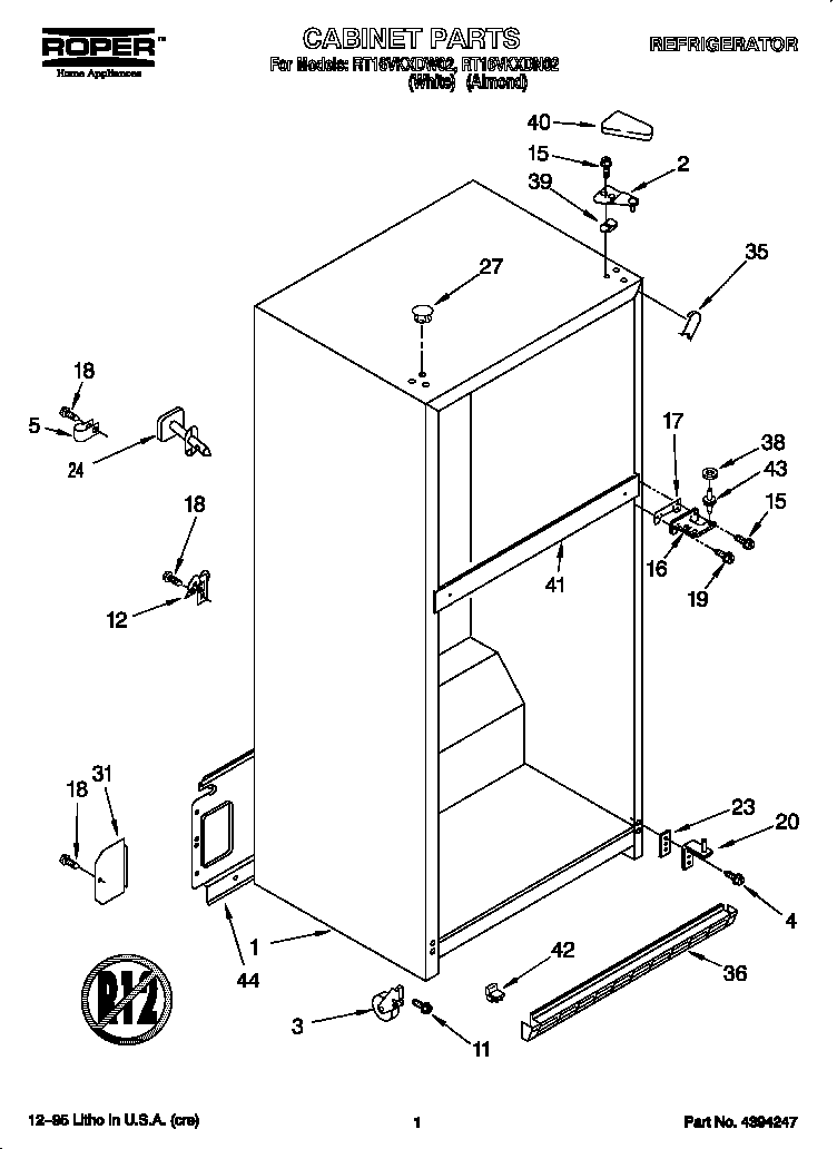 Roper RT16VKXDN02 cabinet diagram