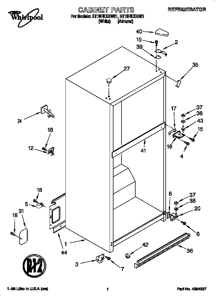 Whirlpool ET19PKXEN01 cabinet diagram