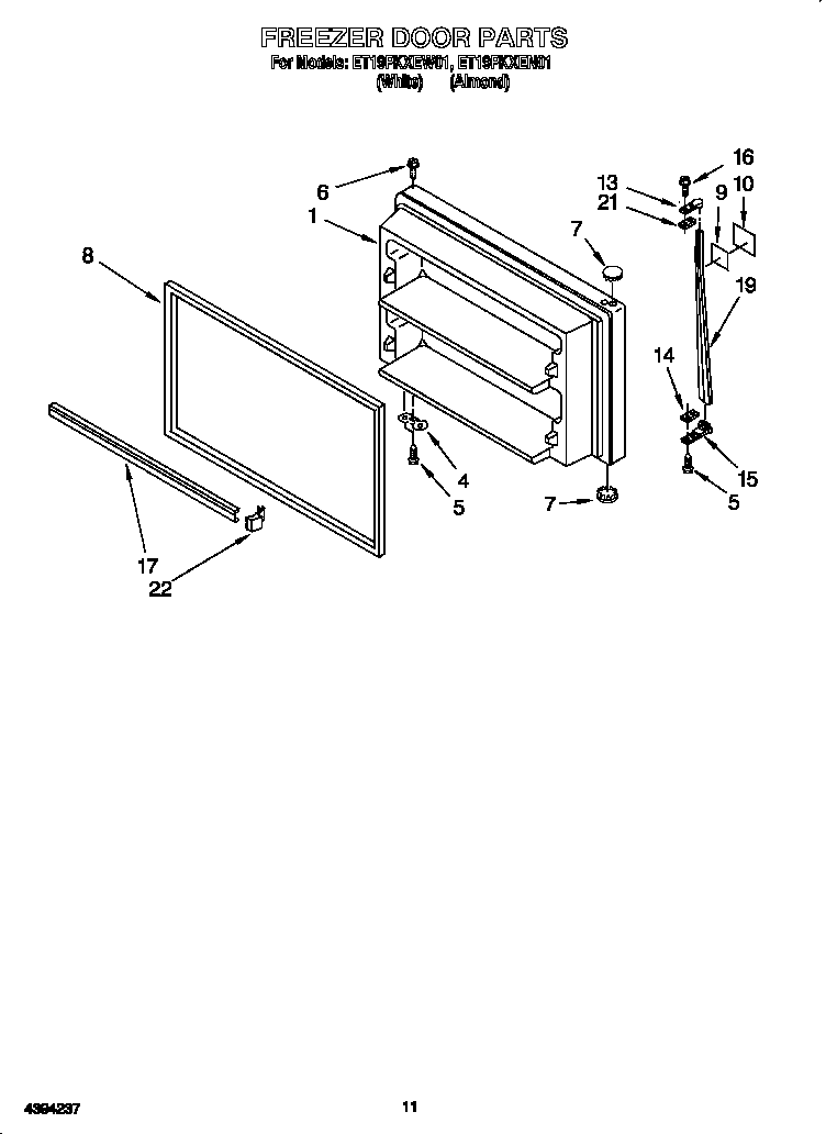 Whirlpool ET19PKXEN01 freezer door diagram