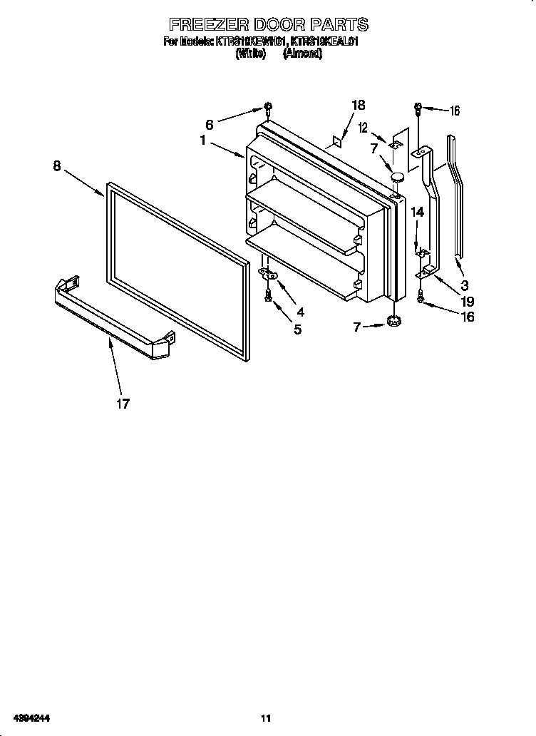 KitchenAid KTRS19KEAL01 freezer door diagram