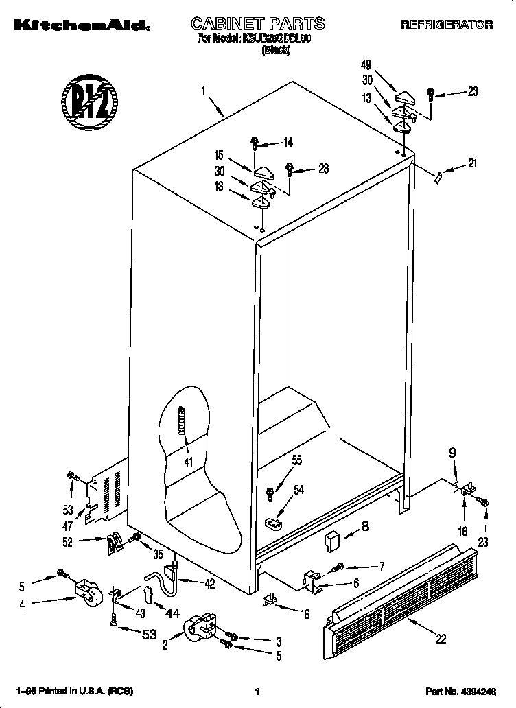 KitchenAid KSUB25QDBL00 cabinet diagram