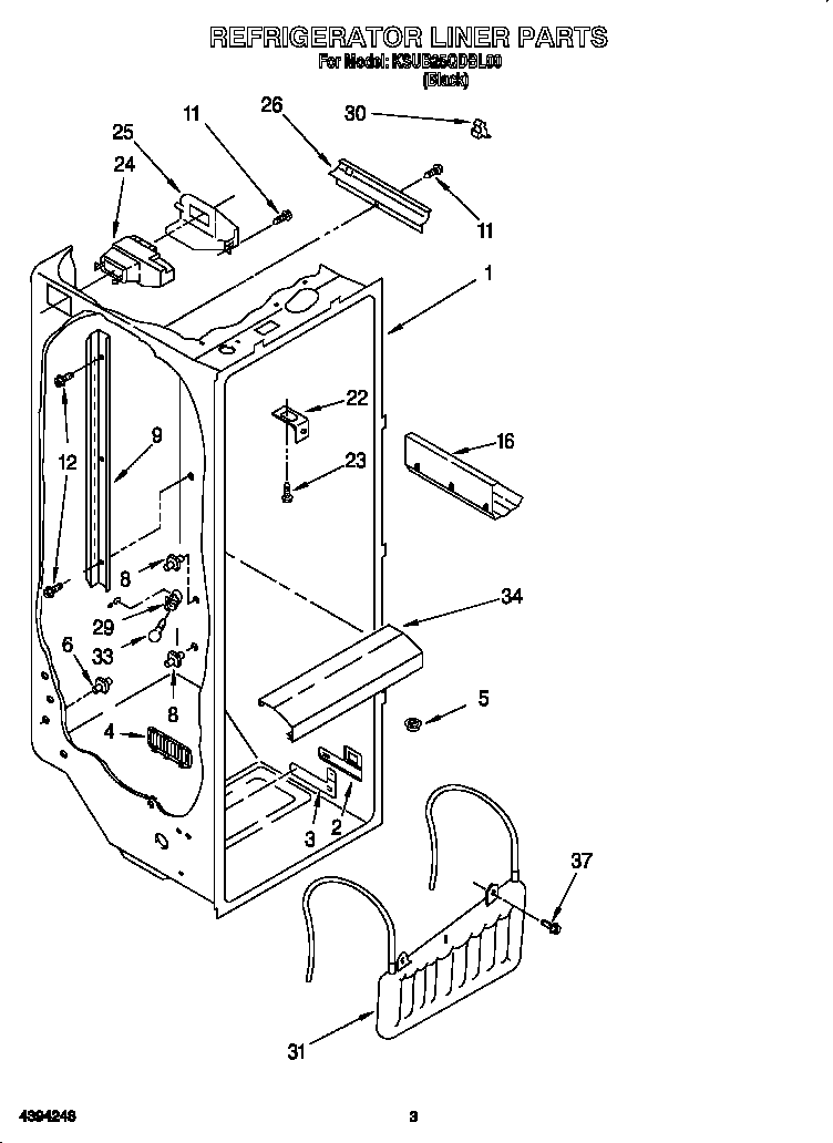 KitchenAid KSUB25QDBL00 refrigerator liner diagram