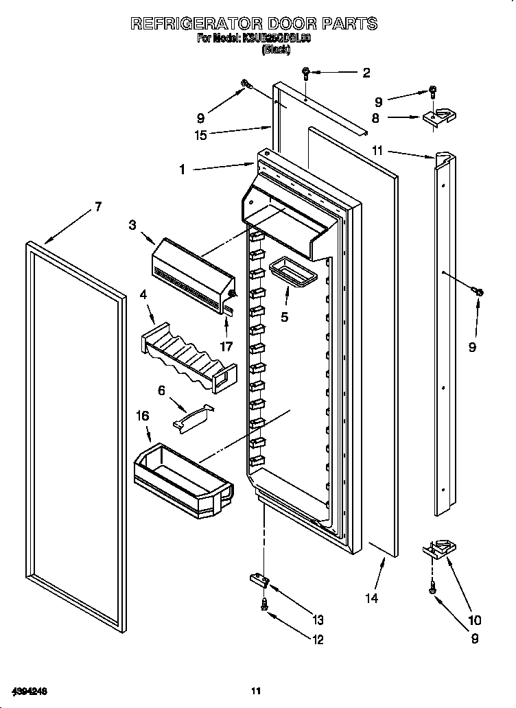 KitchenAid KSUB25QDBL00 refrigerator door diagram