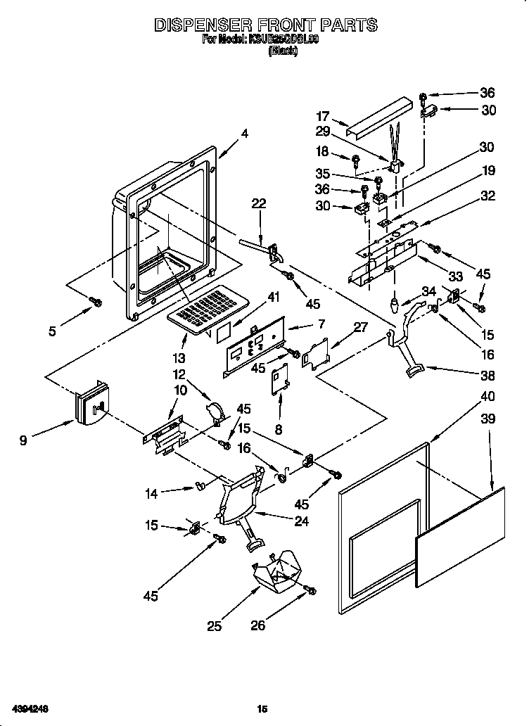 KitchenAid KSUB25QDBL00 dispenser front diagram