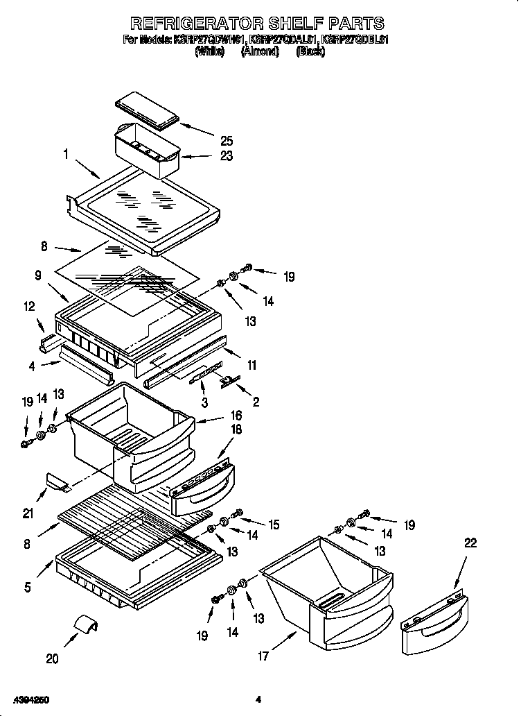 KitchenAid KSRP27QDBL01 refrigerator shelf diagram