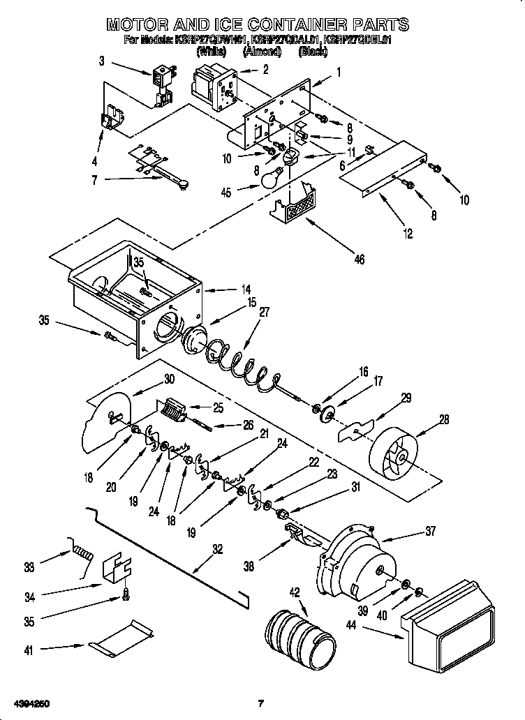 KitchenAid KSRP27QDBL01 motor and ice container diagram
