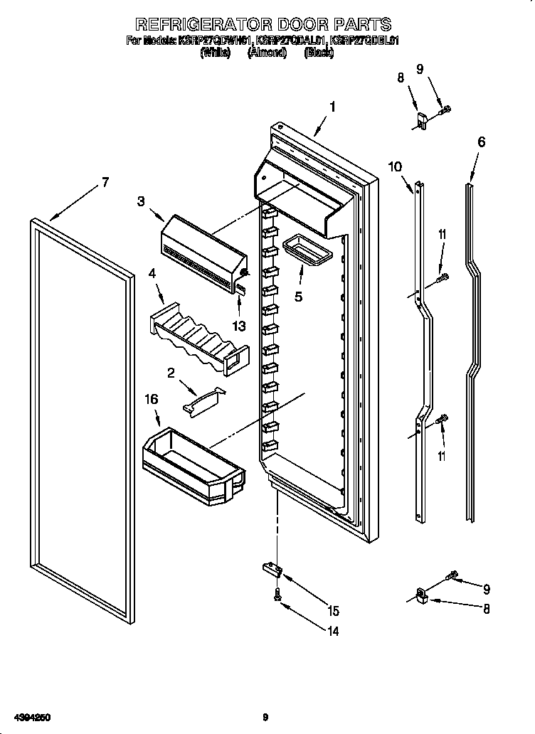 KitchenAid KSRP27QDBL01 refrigerator door diagram