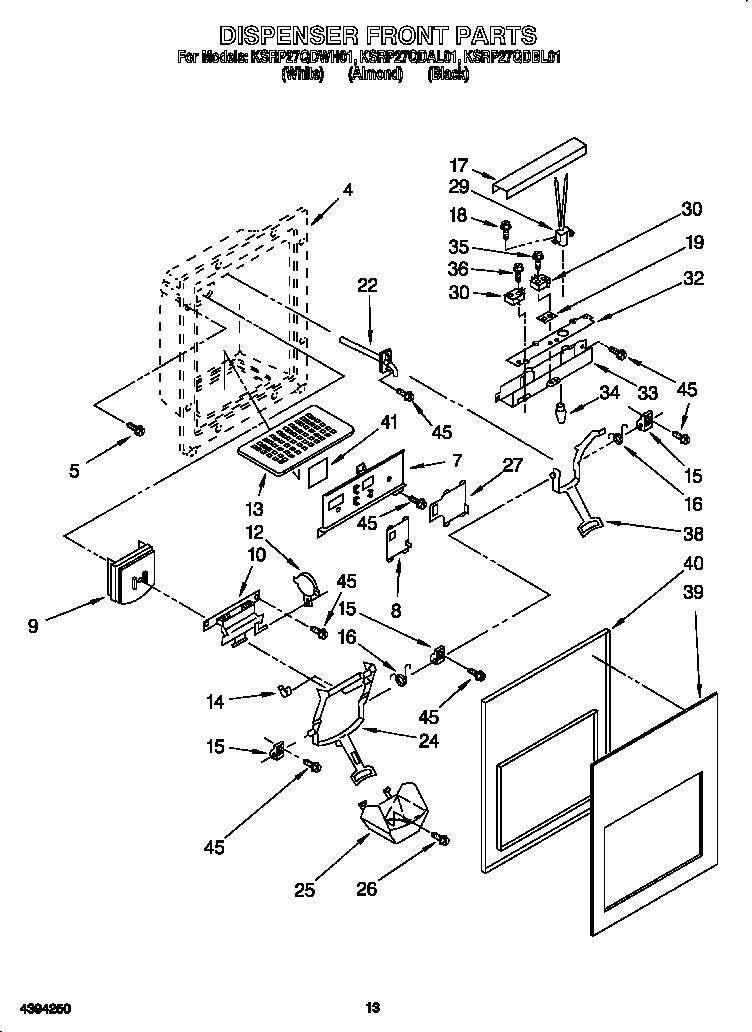 KitchenAid KSRP27QDBL01 dispenser front diagram
