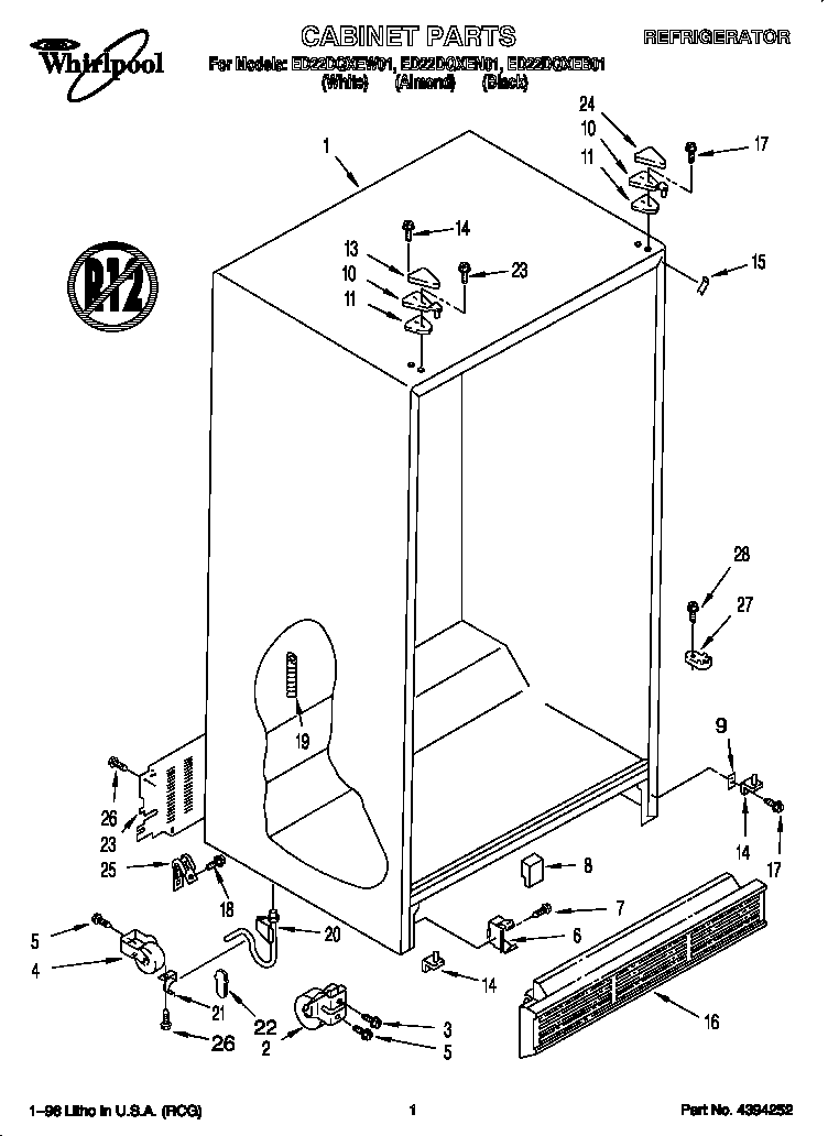 Whirlpool ED22DQXEW01 cabinet diagram