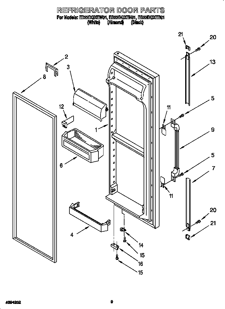 Whirlpool ED22DQXEW01 refrigerator door diagram