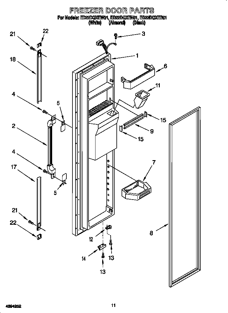 Whirlpool ED22DQXEW01 freezer door diagram