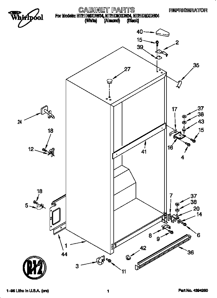 Whirlpool ET21DMXDW04 cabinet diagram