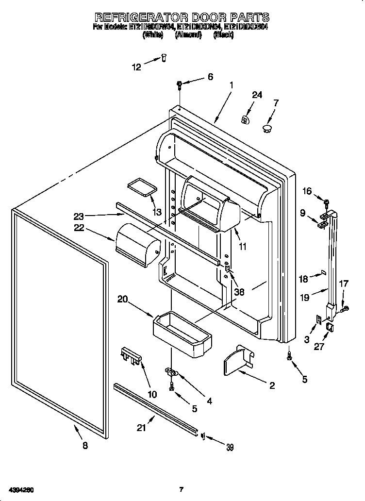 Whirlpool ET21DMXDW04 refrigerator door diagram