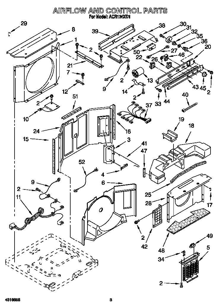 Whirlpool ACR124XD1 airflow and control diagram