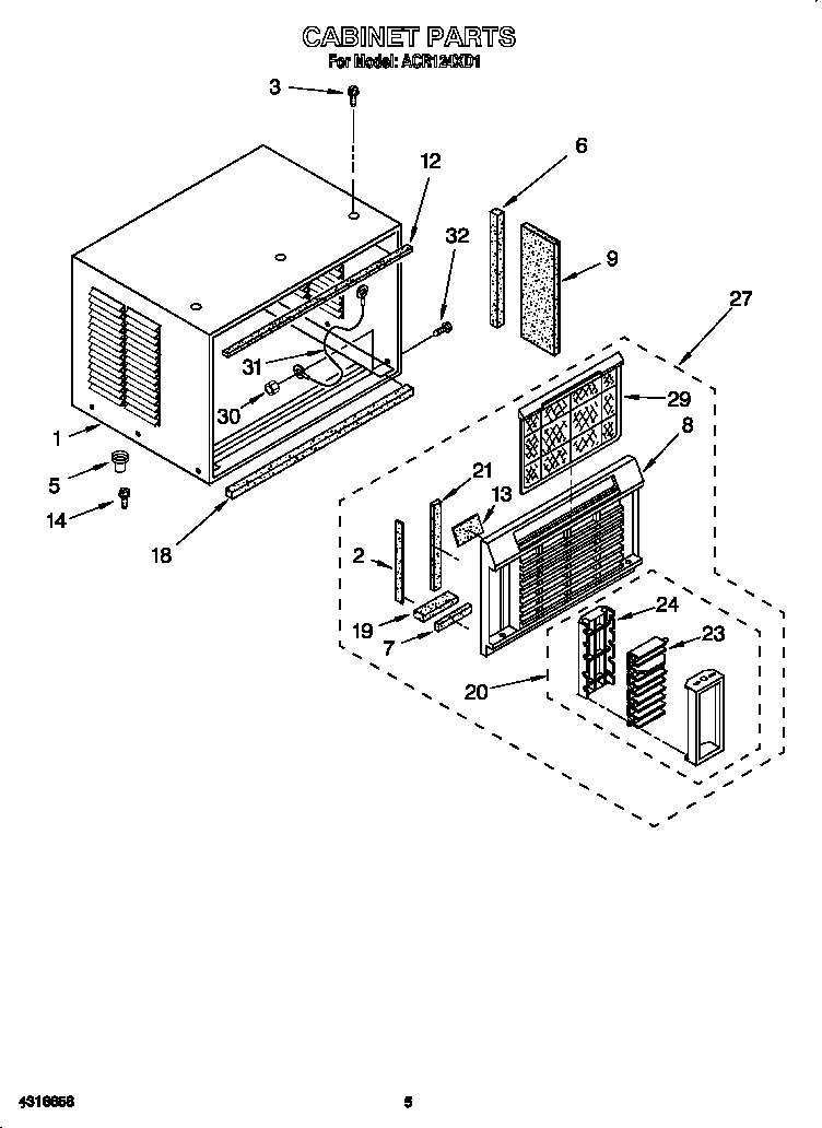 Whirlpool ACR124XD1 cabinet diagram