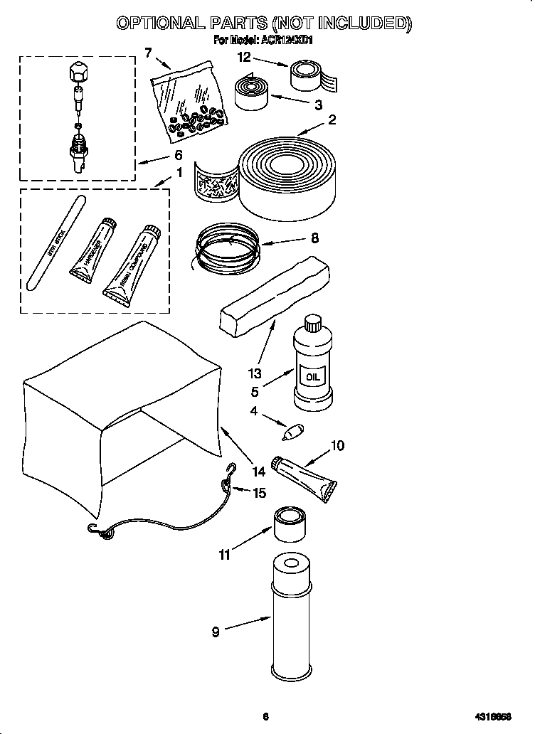 Whirlpool ACR124XD1 optional parts (not included) diagram