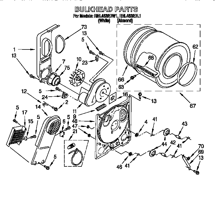 Roper REL4632DW1 bulkhead diagram