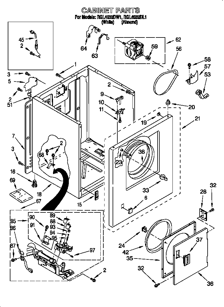 Roper RGL4632DW1 cabinet diagram
