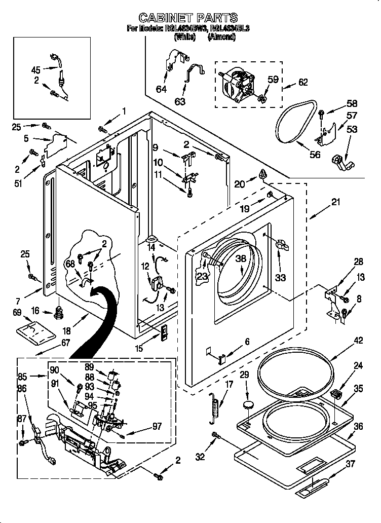 Roper RGL4634BW3 cabinet diagram
