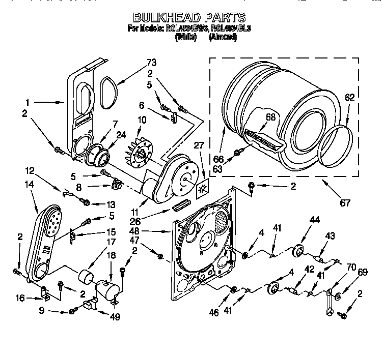 Roper RGL4634BW3 bulkhead diagram