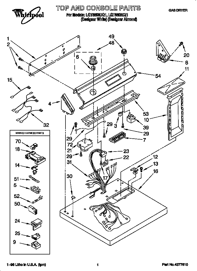 Whirlpool LGT8858DZ1 top and console diagram