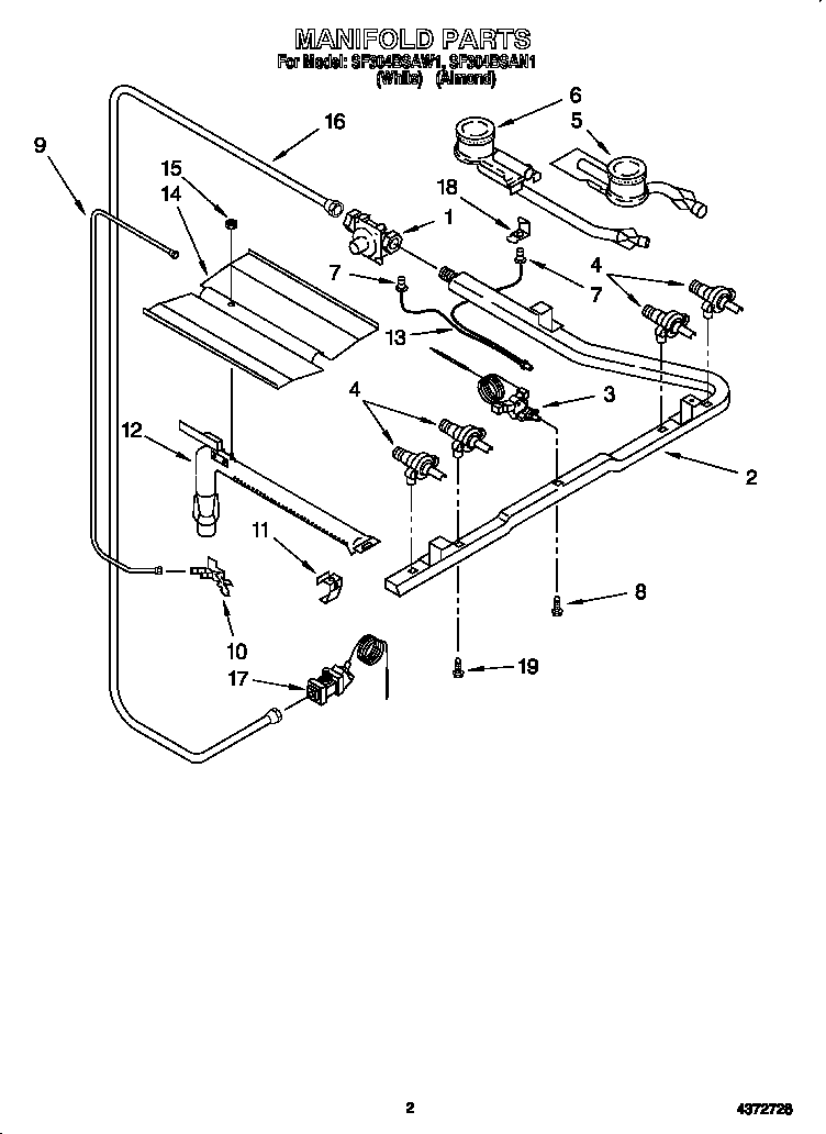Whirlpool SF304BSAN1 manifold diagram