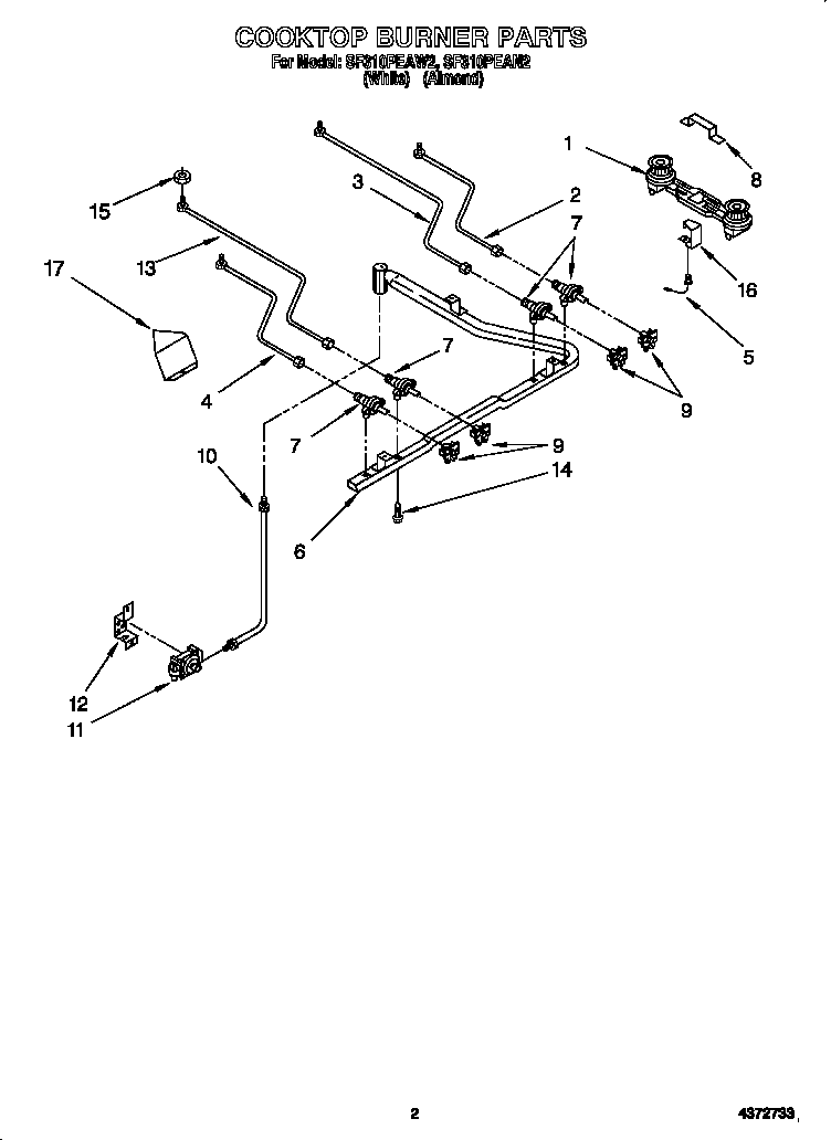 Whirlpool SF310PEAN2 cooktop burner diagram