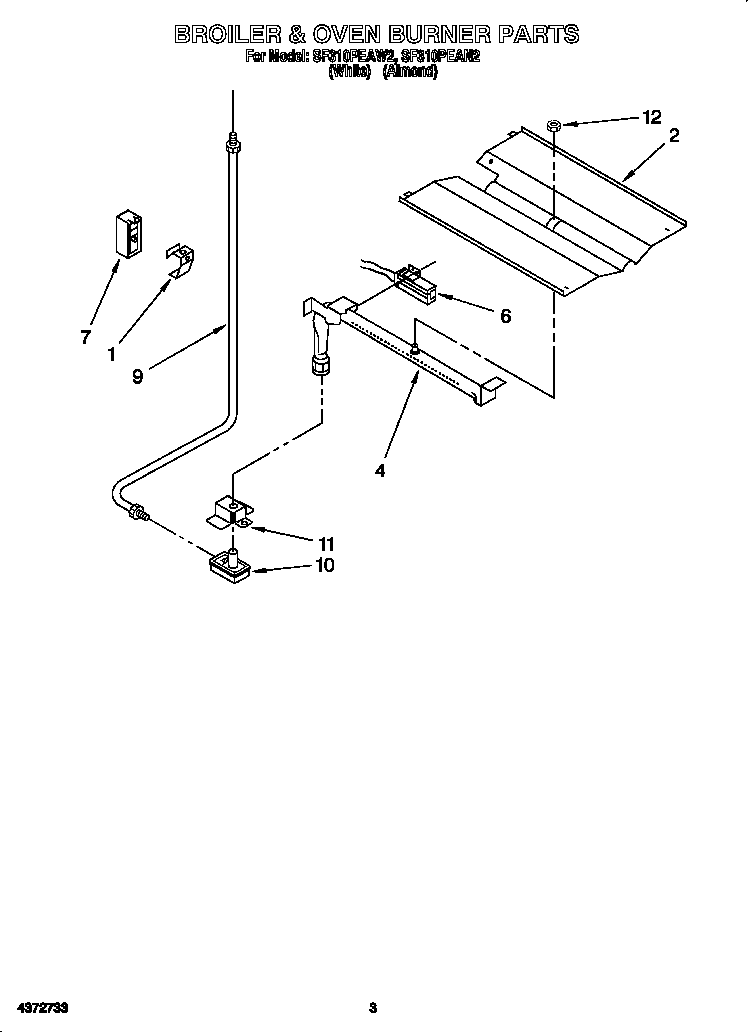 Whirlpool SF310PEAN2 broiler and oven burner diagram