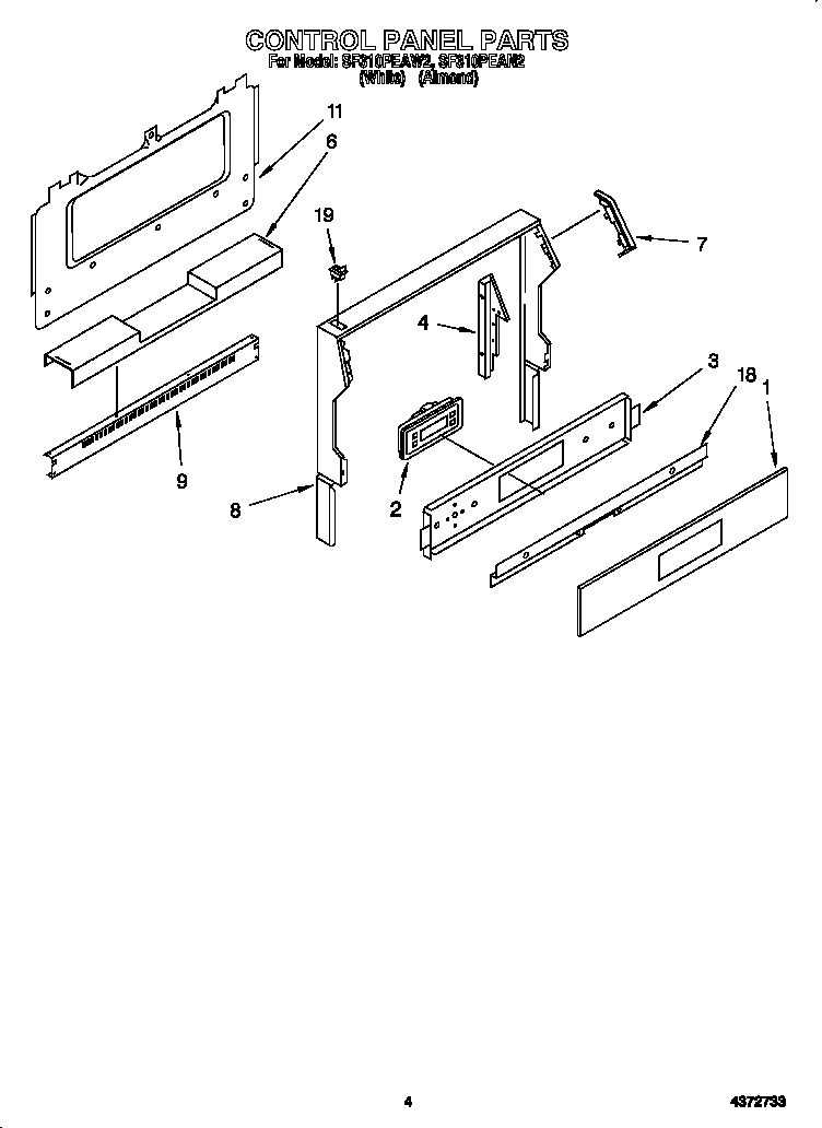 Whirlpool SF310PEAN2 control panel diagram