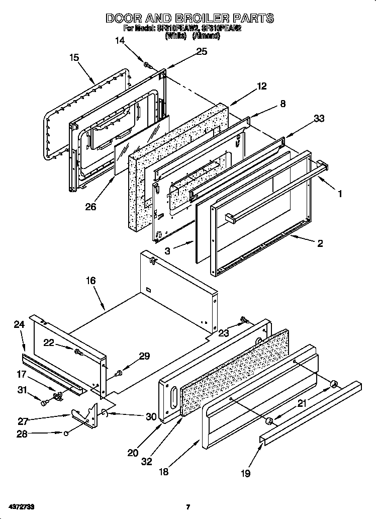 Whirlpool SF310PEAN2 door and broiler diagram