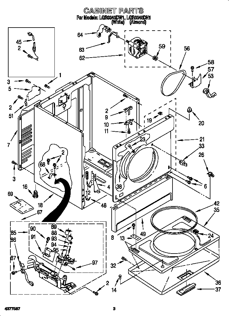 Whirlpool LGR6646DW1 cabinet diagram