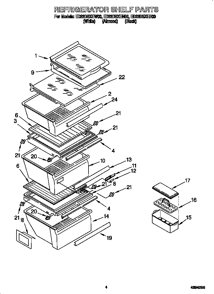 Whirlpool ED22DSXEW00 refrigerator shelf diagram
