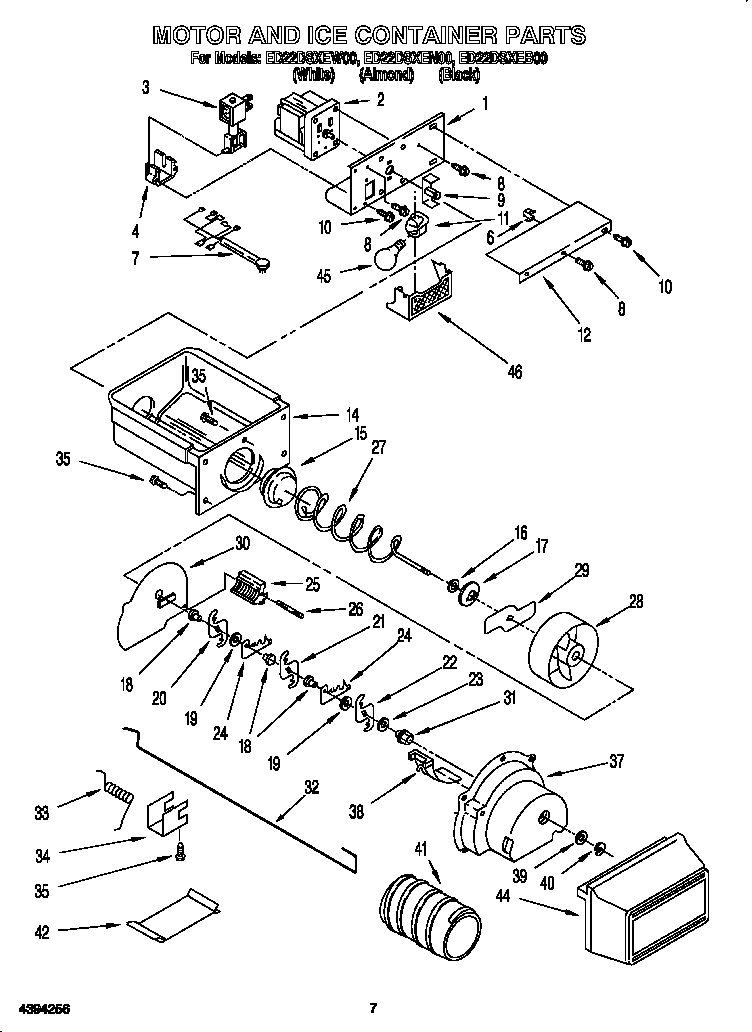Whirlpool ED22DSXEW00 motor and ice container diagram