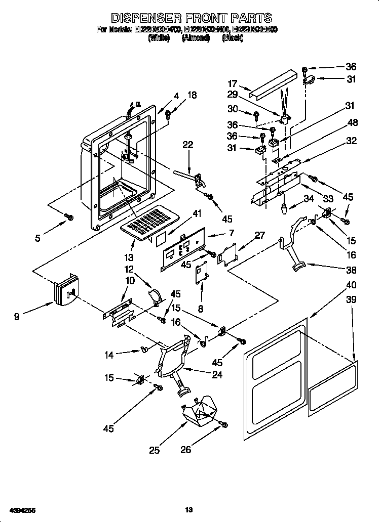 Whirlpool ED22DSXEW00 dispenser front diagram