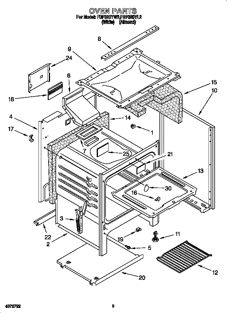 Roper FGP320YL2 oven diagram