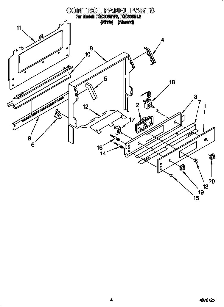 Roper FGS385BW3 control panel diagram
