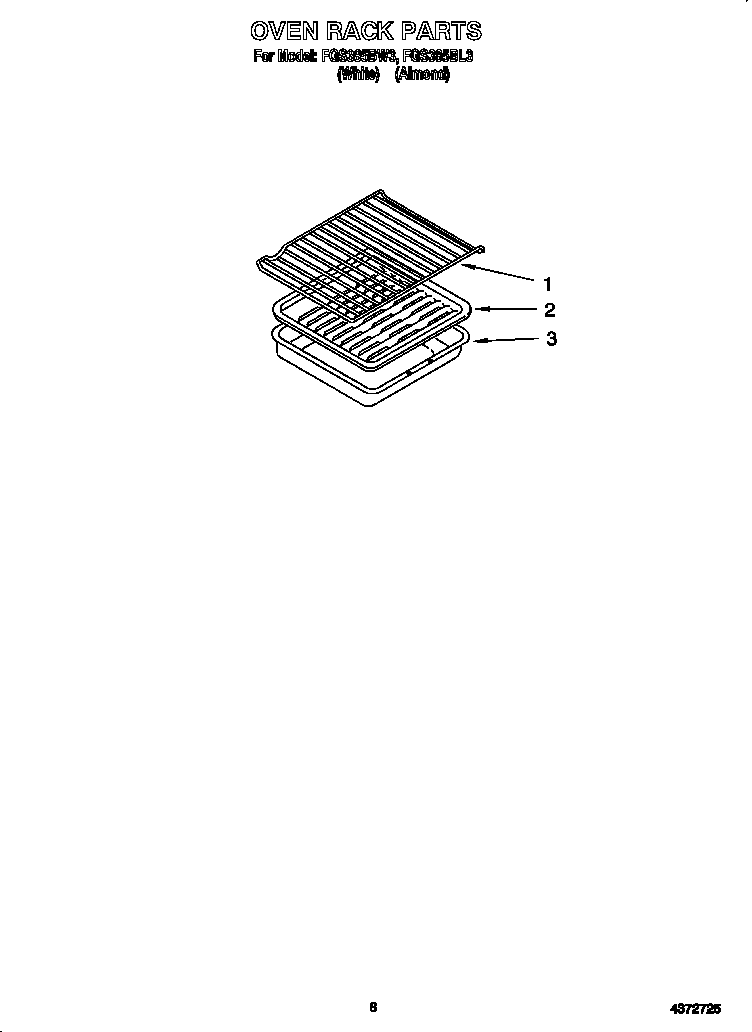 Roper FGS385BW3 oven rack diagram