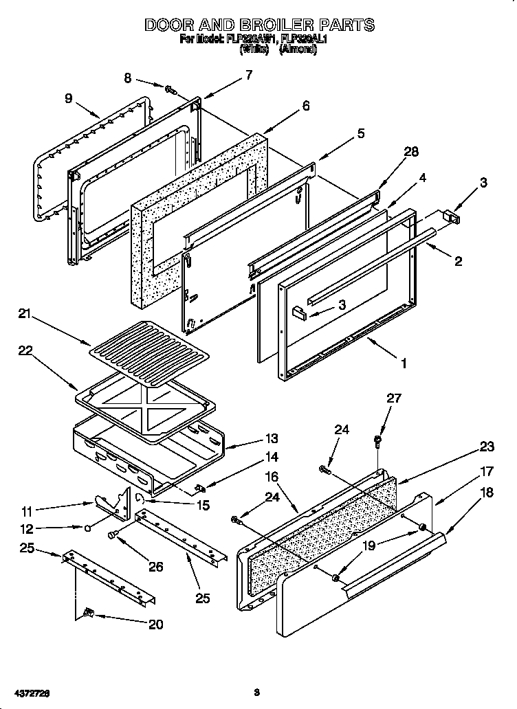 Roper FLP320AW1 door and broiler diagram