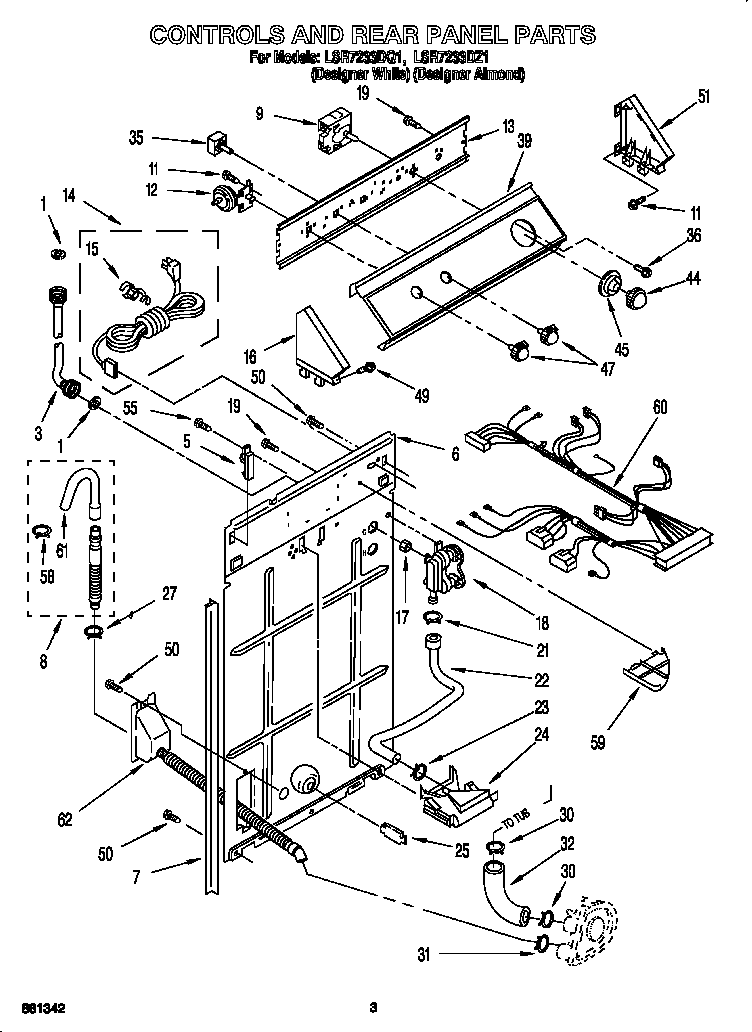 Whirlpool LSR7233DZ1 controls and rear panel diagram