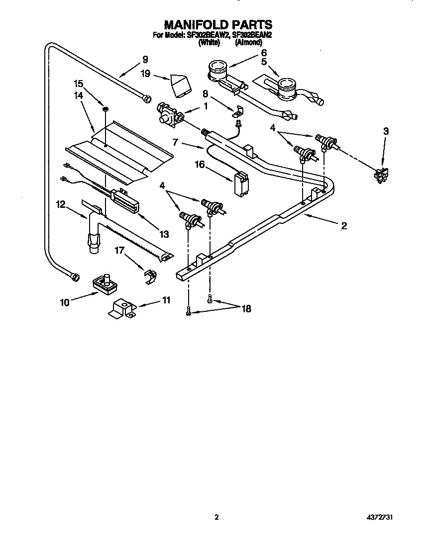 Whirlpool SF302BEAW2 manifold diagram