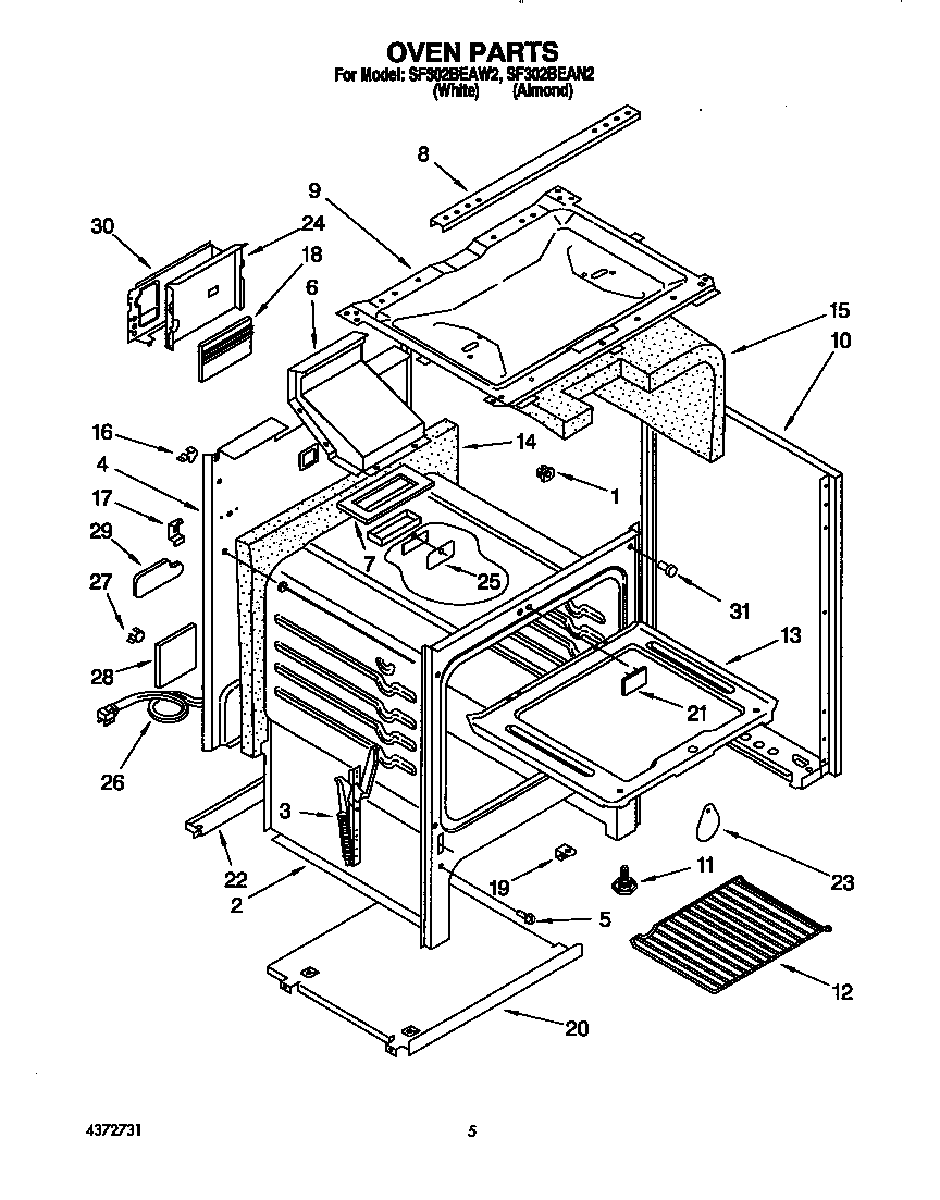 Whirlpool SF302BEAW2 oven diagram