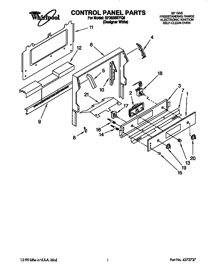Whirlpool SF365BEYQ6 control panel diagram