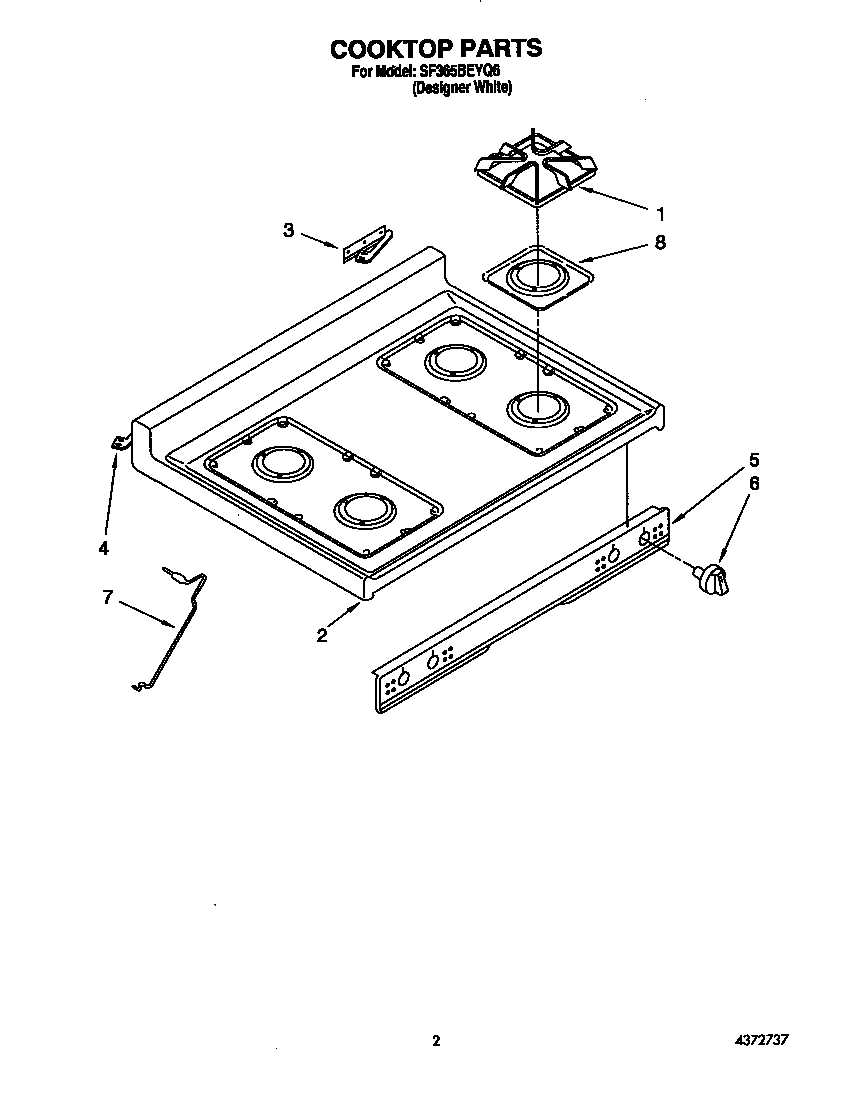 Whirlpool SF365BEYQ6 cooktop diagram