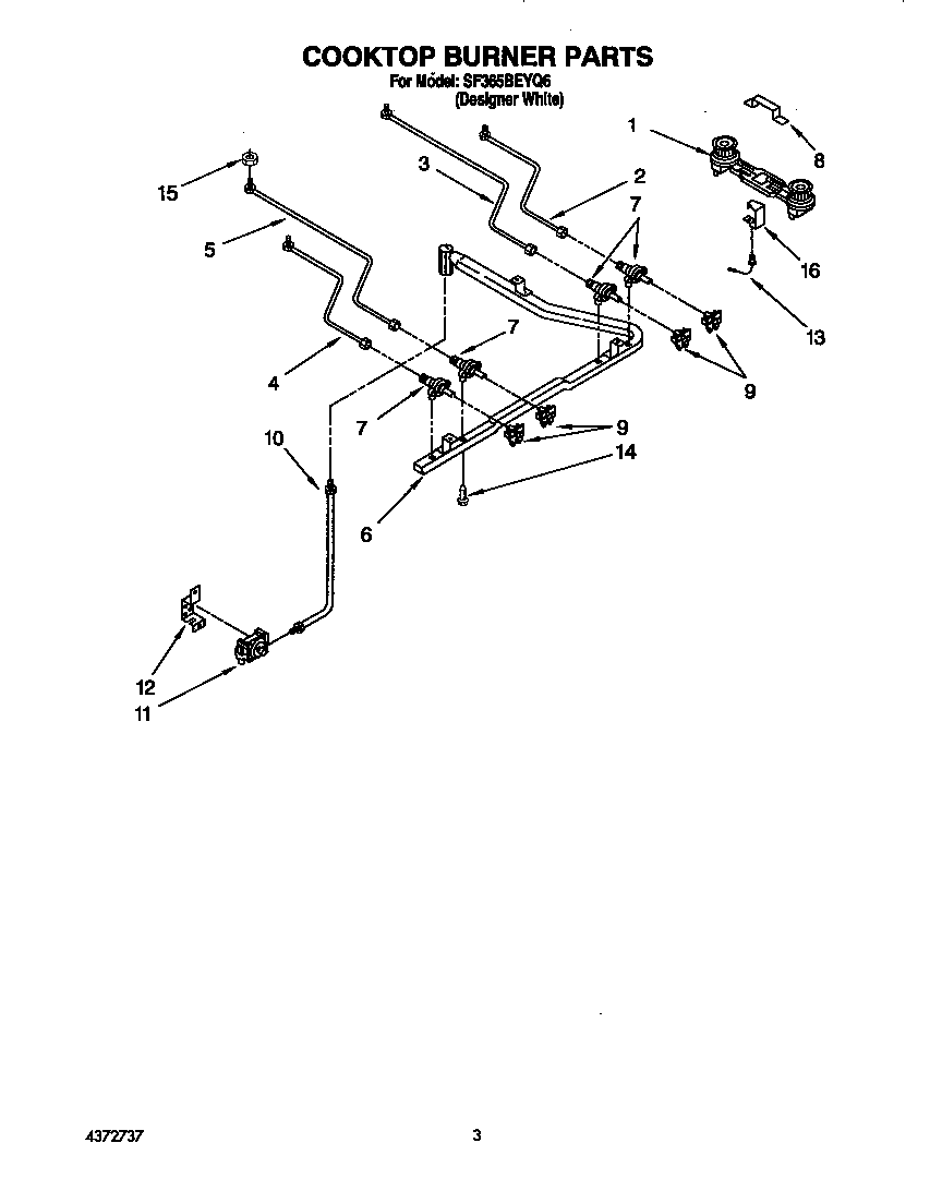 Whirlpool SF365BEYQ6 cooktop burner diagram