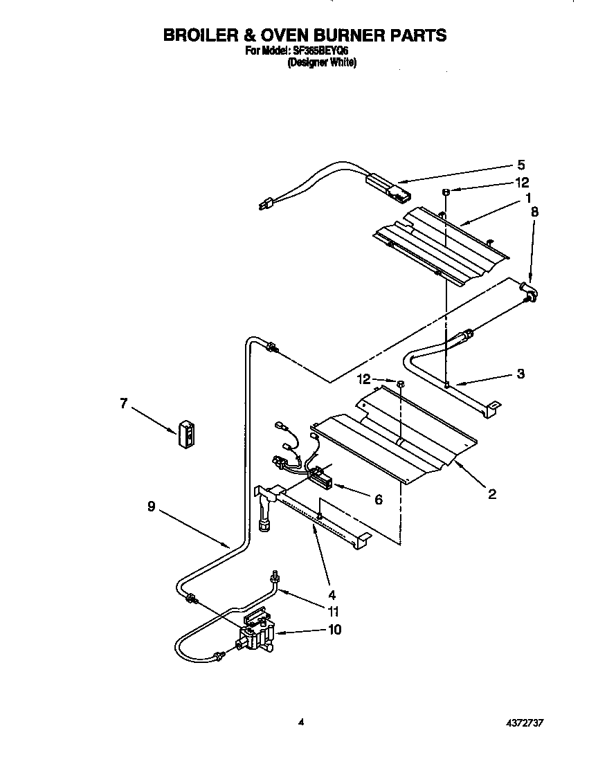 Whirlpool SF365BEYQ6 broiler & oven burner diagram