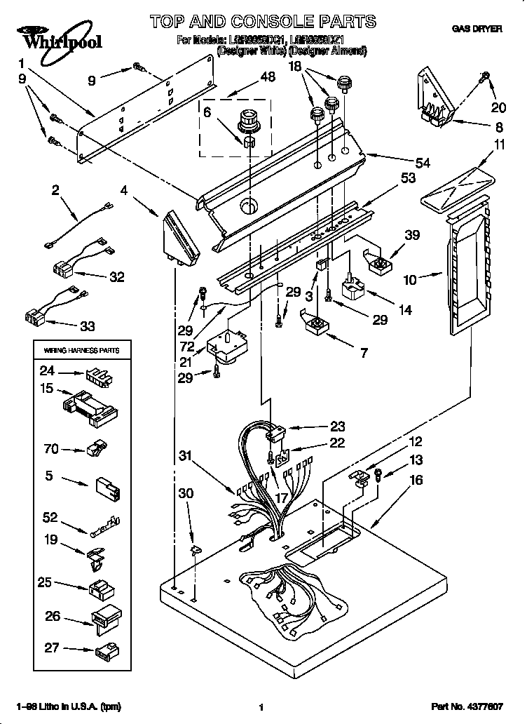 Whirlpool LGR8858DQ1 top and console diagram